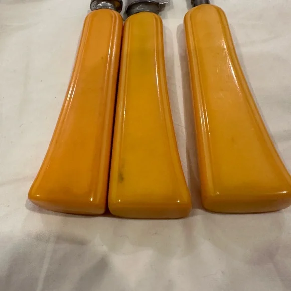 Vintage Three Piece Carving Set Butterscotch Bakelite Handle - Picture 8 of 11